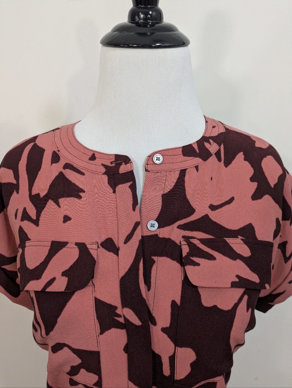 LOFT Pink and Burgundy Brown Dress With Belt - Size Small Womens - Picture 3 of 9